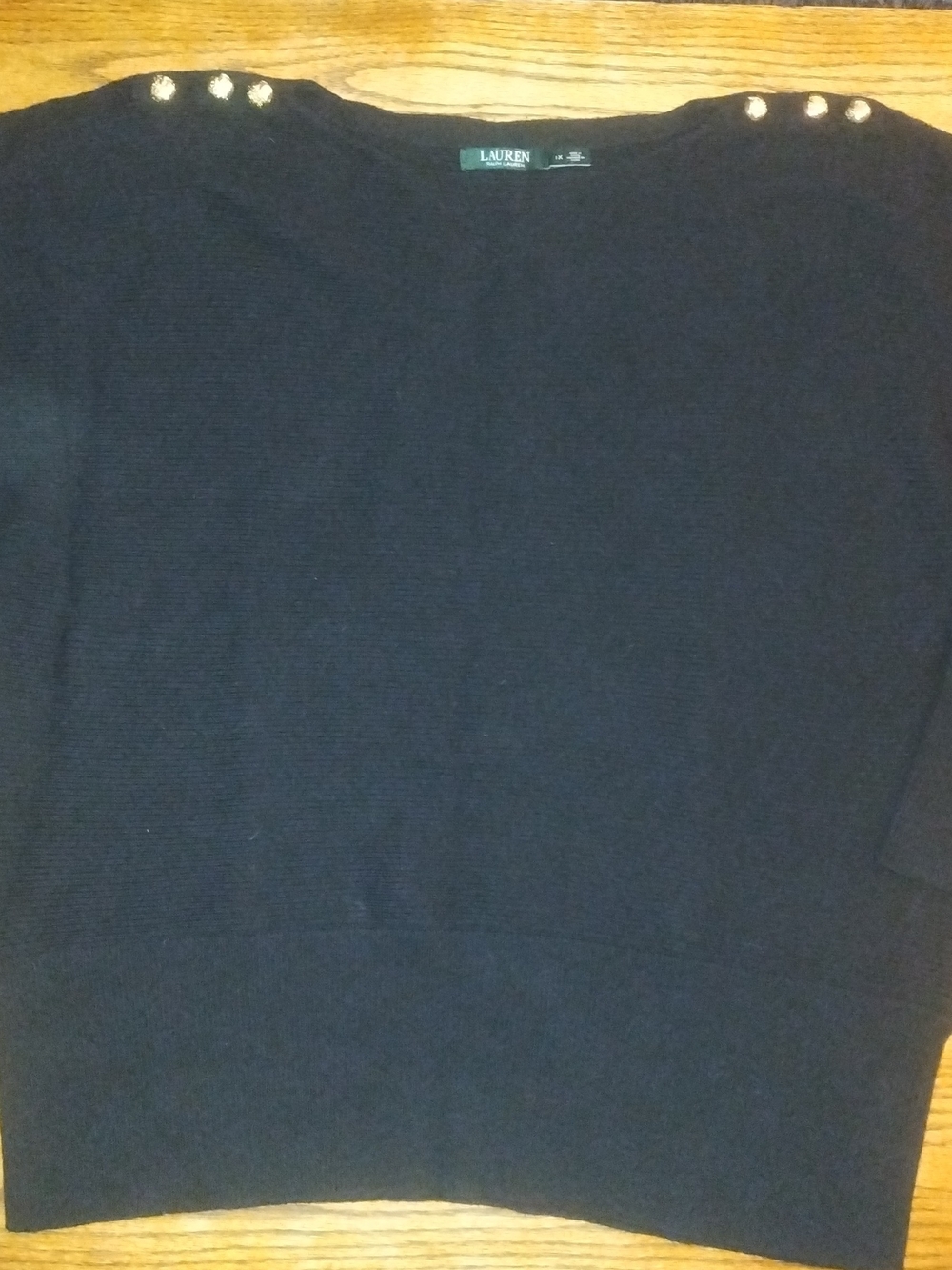 Lauren Ralph Lauren Women's Size 1x Black Button-Shoulder Sweater